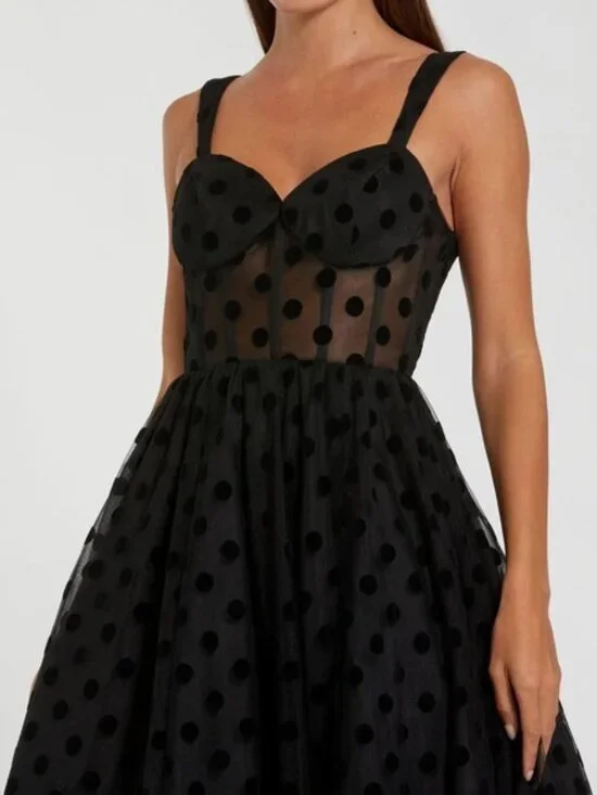 NWT Mac Duggal Black Polka Dot Net Bustier A-Line Midi Dress - Size 10‎ - Picture 7 of 16